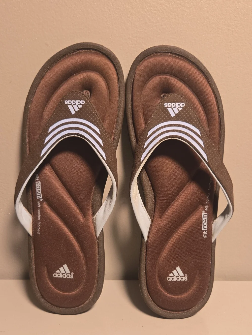 Adidas Brown and White Foam Thong Sandals